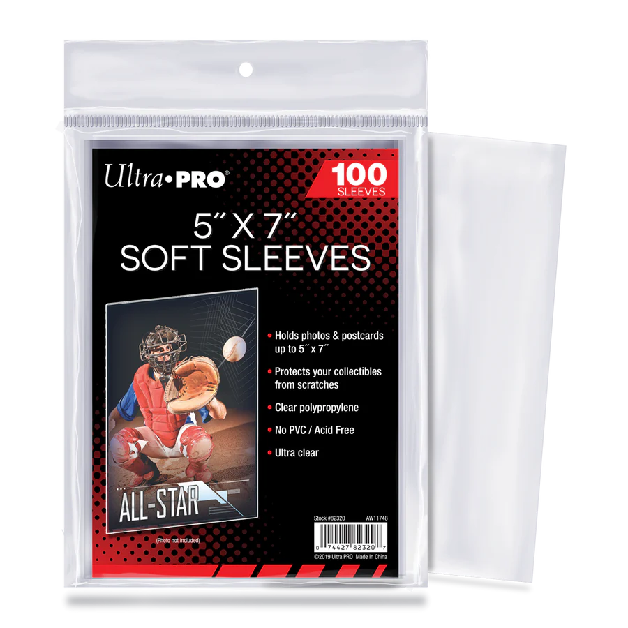 "Protectores Ultra Pro 5" x 7" suaves, 100 pack: Protege tus tarjetas y fotos de daños con material transparente y libre de ácido. ¡Ideal para coleccionistas!"