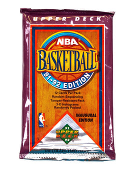 Paquete de 12 tarjetas Upper Deck NBA 1991-1992. Incluye estrellas como Jordan, Drexler y Malone. ¡Colecciona historia del baloncesto!