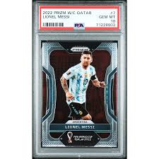 Tarjeta Panini Prizm 2022 de Lionel Messi, Mundial Qatar, PSA 10. Calidad y autenticidad garantizadas. Ideal para coleccionistas y fans.