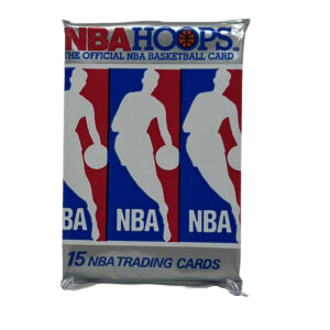 Paquete NBA Hoops 1990: Cartas de estrellas como Bird, Magic, Barkley y Jordan. Ideal para coleccionistas y fans del baloncesto.