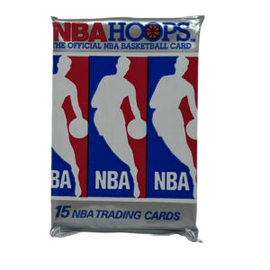 Paquete NBA Hoops 1990: Cartas de estrellas como Bird, Magic, Barkley y Jordan. Ideal para coleccionistas y fans del baloncesto.