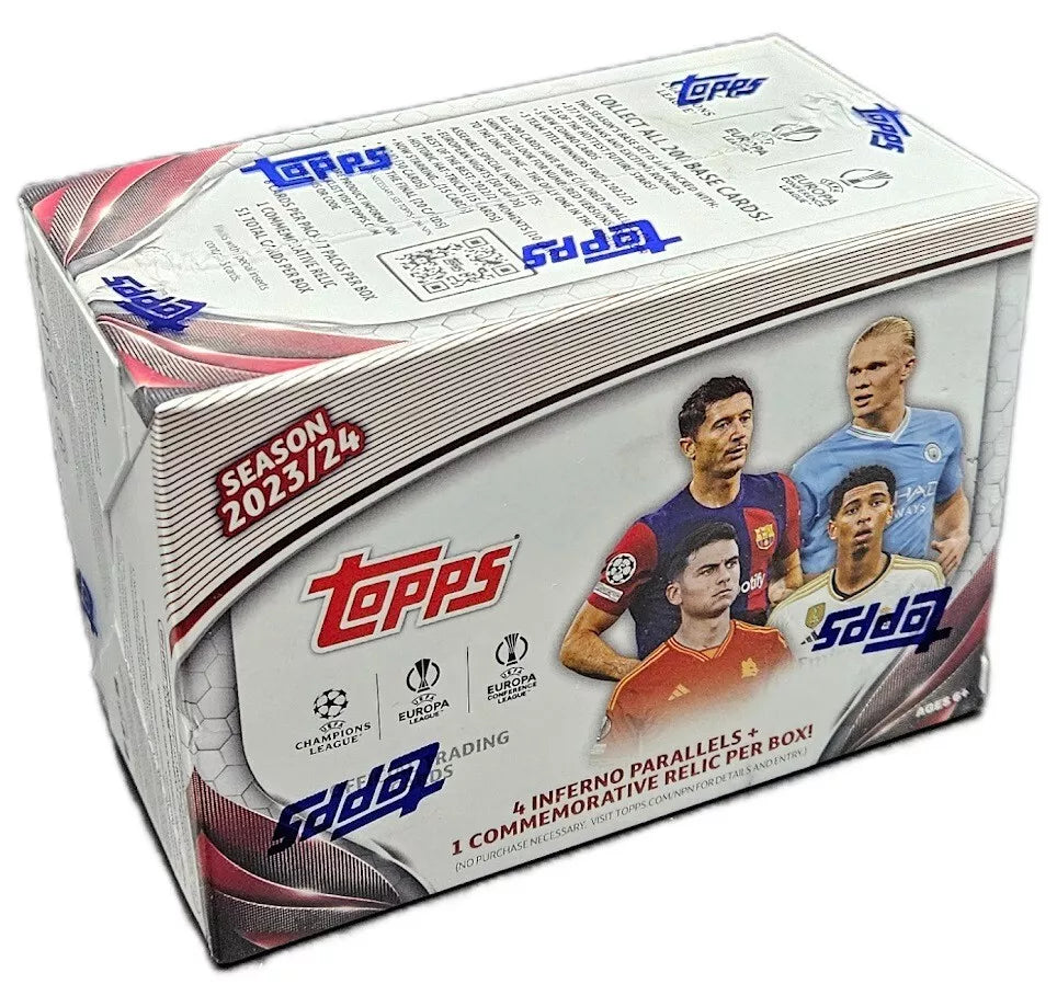 Descubre estrellas del fútbol europeo con el 2023/24 Topps UEFA Club Blaster Box. ¡Tarjetas exclusivas y colecciones únicas te esperan!